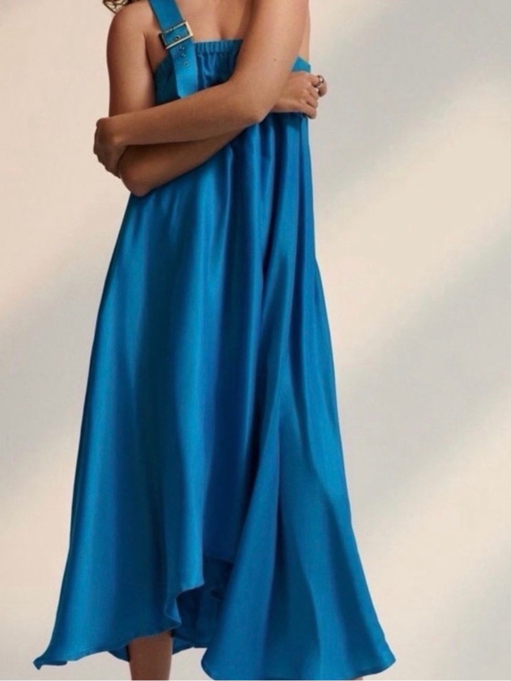 NWOT Anthropologie Letimebe One Shoulder Blue Midi Maxi Dress Size Small
